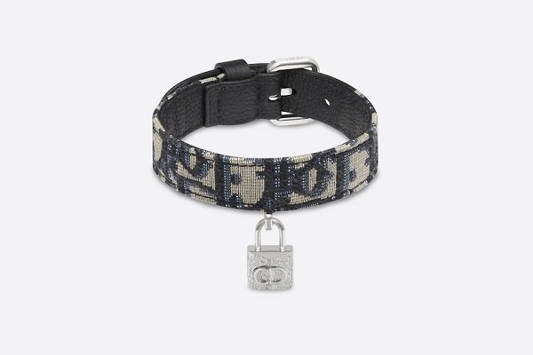 Black and Beige Dior Oblique Jacquard Dog Collar